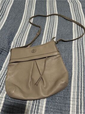 Taupe Leather Crossbody Bag - Unbranded